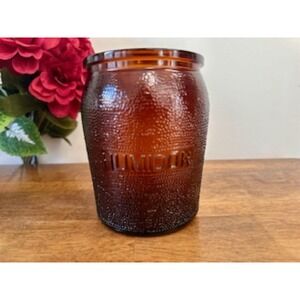 Vintage Dun-Rite Amber Glass Humidor – Textured Tobacco Jar with Embossed Letter